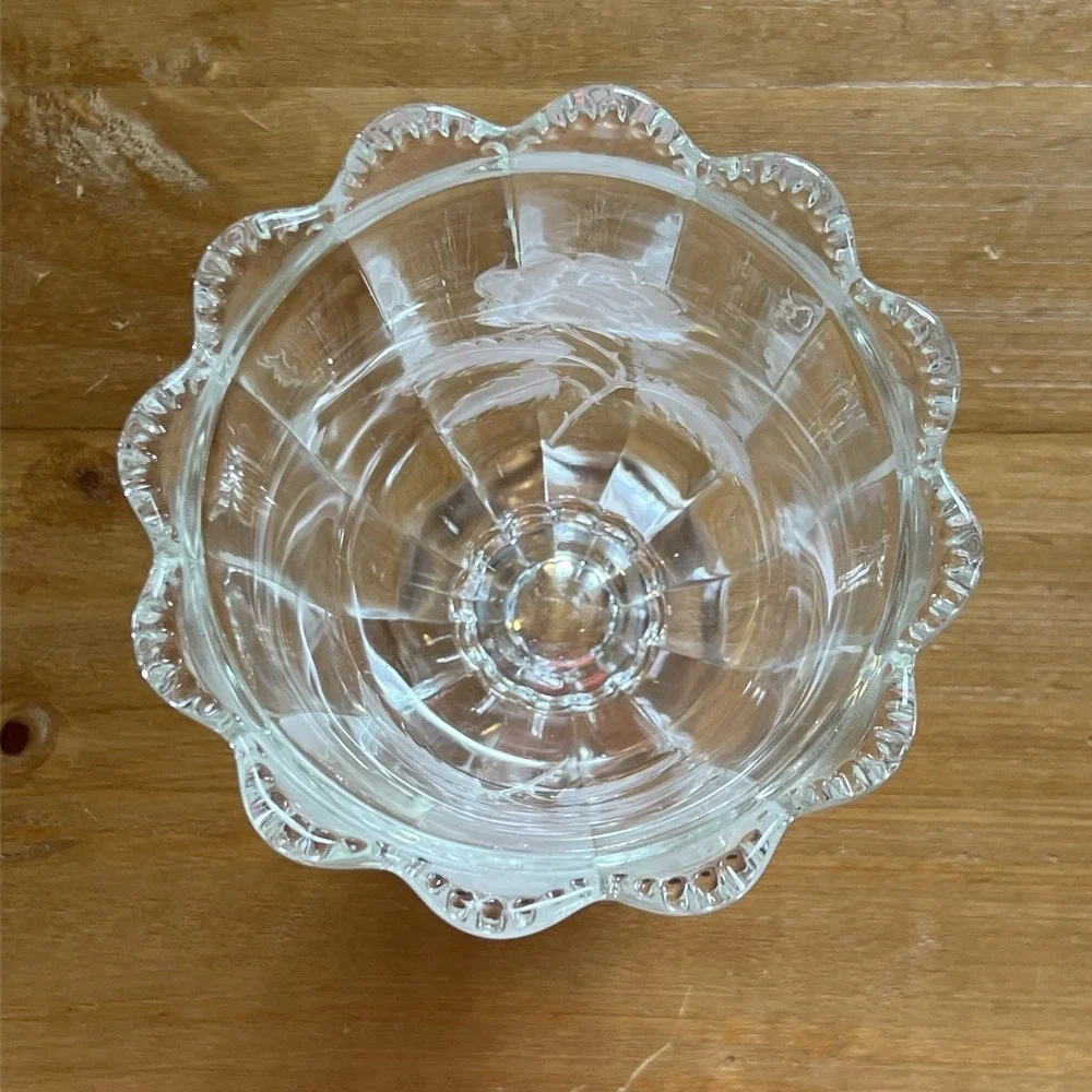 Vintage‎ Clear Pressed Glass Floral Rose Pedestal Large Vase Scalloped Rim MCM